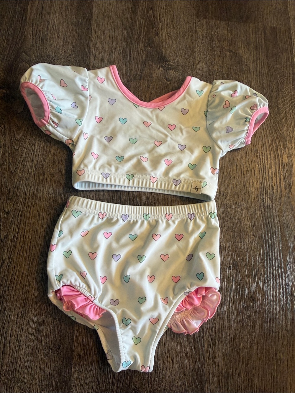Love and Grow Heart-Print Two-Piece Swim Set - White with Pastel Hearts